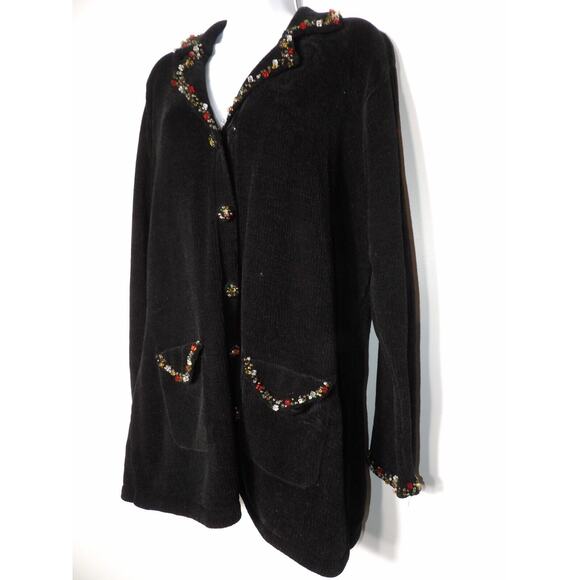 J Two New York Cardigan Sweater Chenille Sweater XL Black Beaded Artsy NWT Matur - Picture 13 of 16